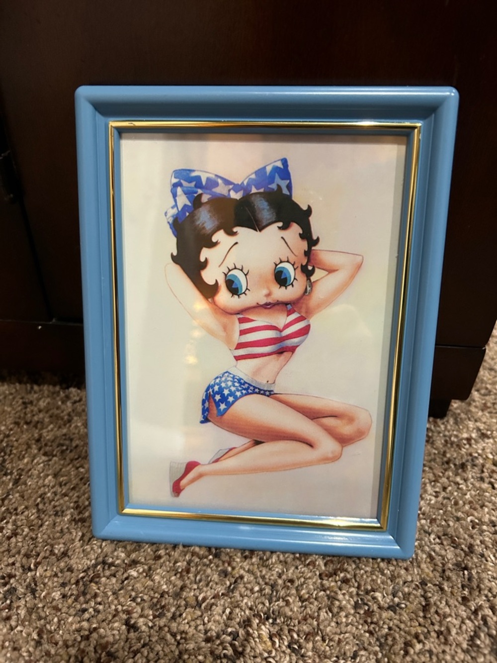 Betty Boop Patriotic Pin-Up Art in Blue Frame